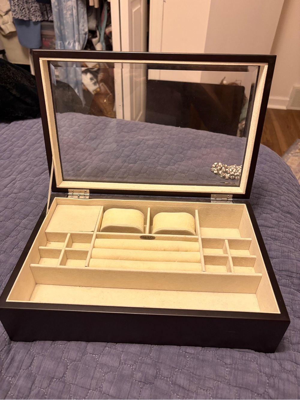 Jewelry Organizer Box with Mirror - Black and Cream